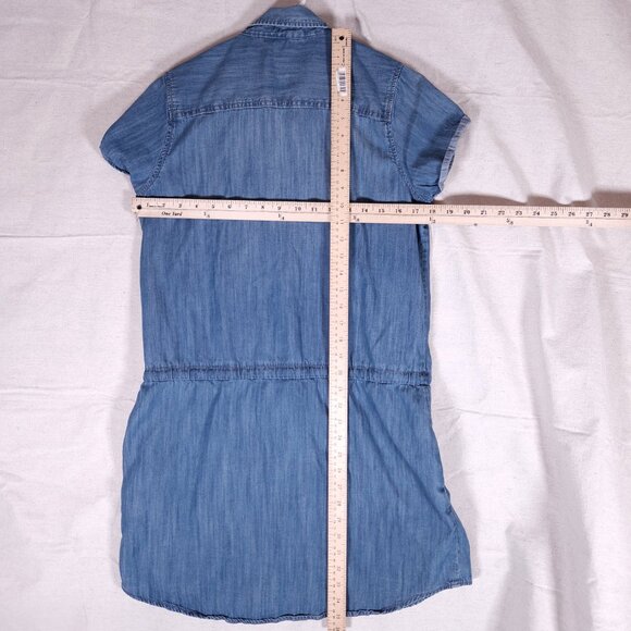 Silver Jeans Shirt Dress Medium Chambray Blue Denim-Like Button Front Drawstring - Picture 3 of 13